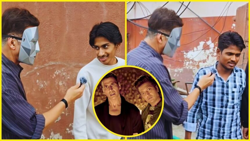 হাউসফুল 5: হাতে মাইক, অক্ষয় কুমার তার মুখের মুখোশ পরে থিয়েটারের বাইরে পৌঁছেছিলেন ... আমি ছবিতে এমন একটি প্রশ্ন পেয়েছি, এমন একটি উত্তর- ভিডিও